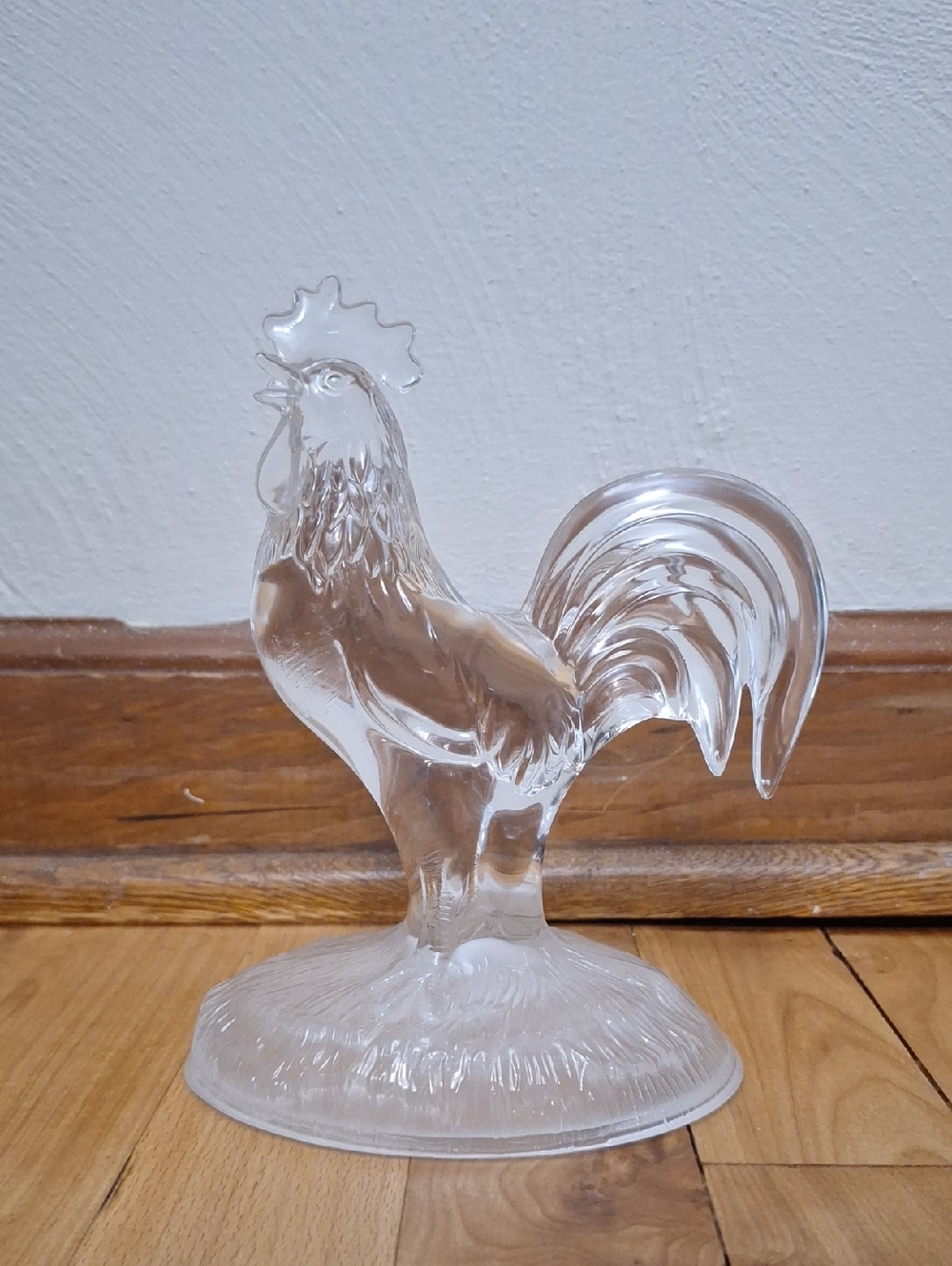 Clear Glass Rooster Figurine - Decorative Home Art